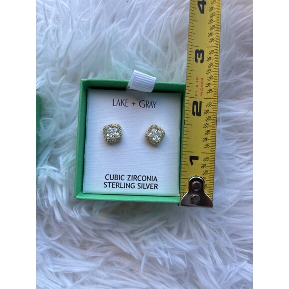 Lake + Gray Cubic Zirconia Sterling Silver Stud Earrings In Original Green Gift - Picture 8 of 9